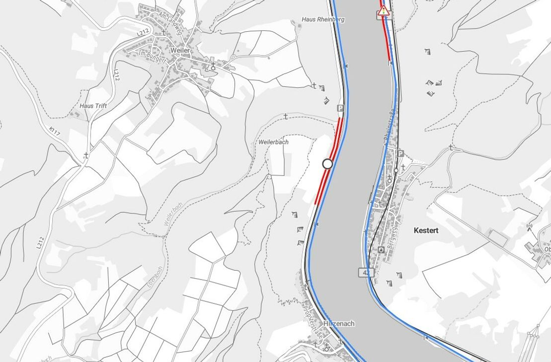Vollsperrung zwischen Bad Salzig und Hirzenach.