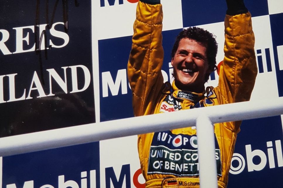 Am 28. August 1992 gewinnt Michael Schumacher im belgischen Spa-Francorchamps sein erstes Formel 1 Rennen in einem Benetton. Foto: Jens Hoffmeister