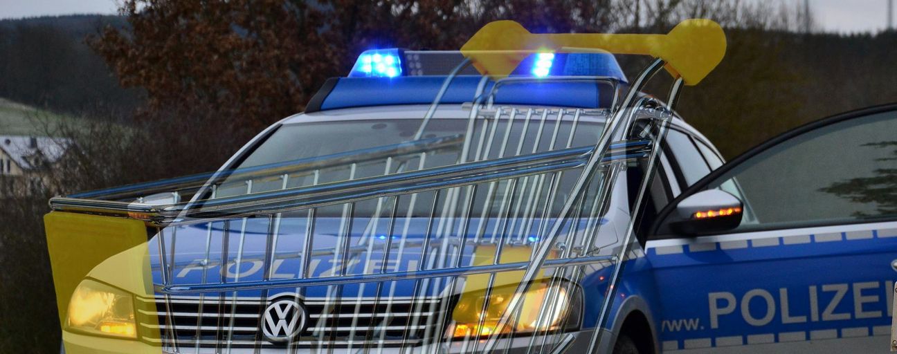 Mit der Ware aus dem Einkaufswagen kamen die Diebe nicht weit. Collage: Mager/Alexas_Fotos/pixabay