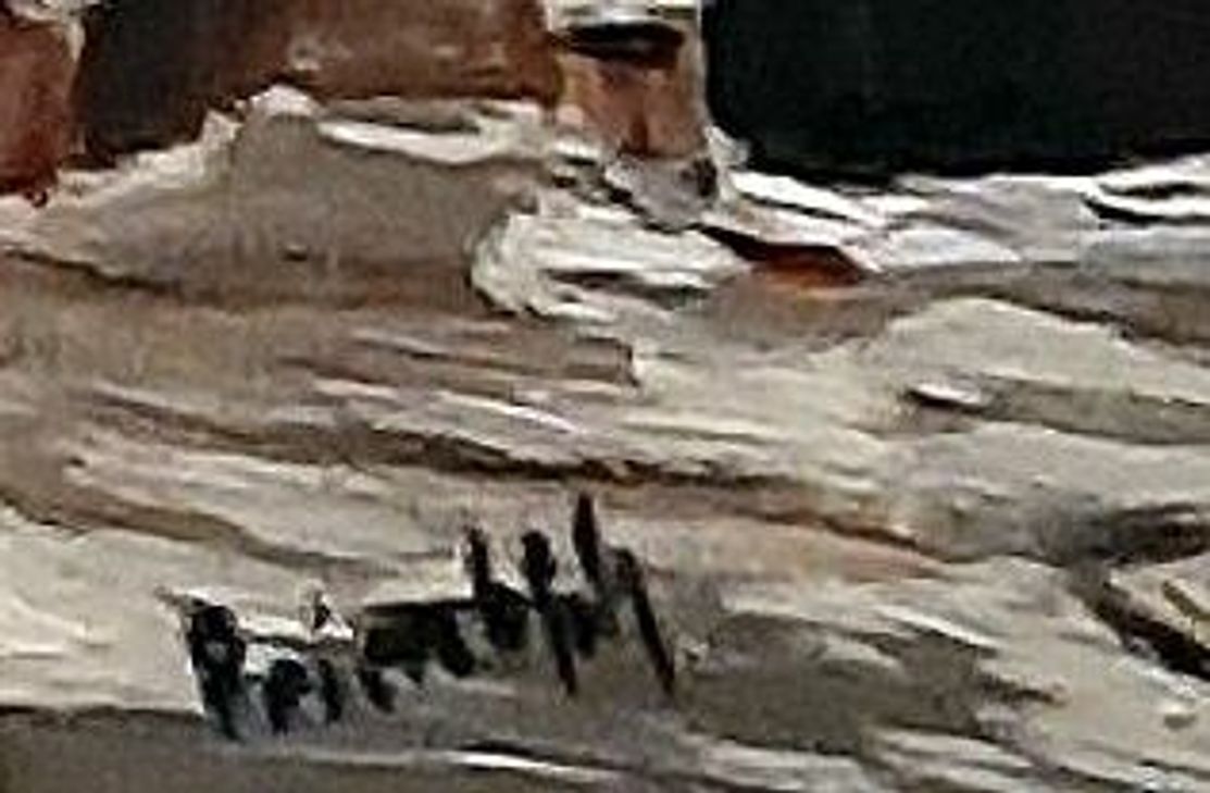 Die Signatur bestätigt, dass E.O. Primbsch das Bild von der Kaller Kirche gemalt hat.