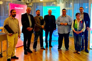 (von links nach rechts) Tim Schroll, Friedrich-Ebert-Stiftung; Udo Viebig, Beigeordneter VG Simmern-Rheinböllen; Dieter Schneider, Kreisbeigeordneter; Umut Kurt, Vorsitzender Beirat für Migration und Integration; Konni Faber, Familienbildungsstätte; Dominik Schreiber, m*power