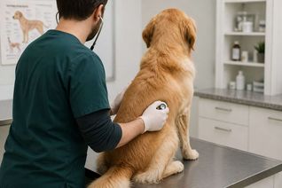 Symbolbild eines Tierarztes, der einen Hund untersucht.