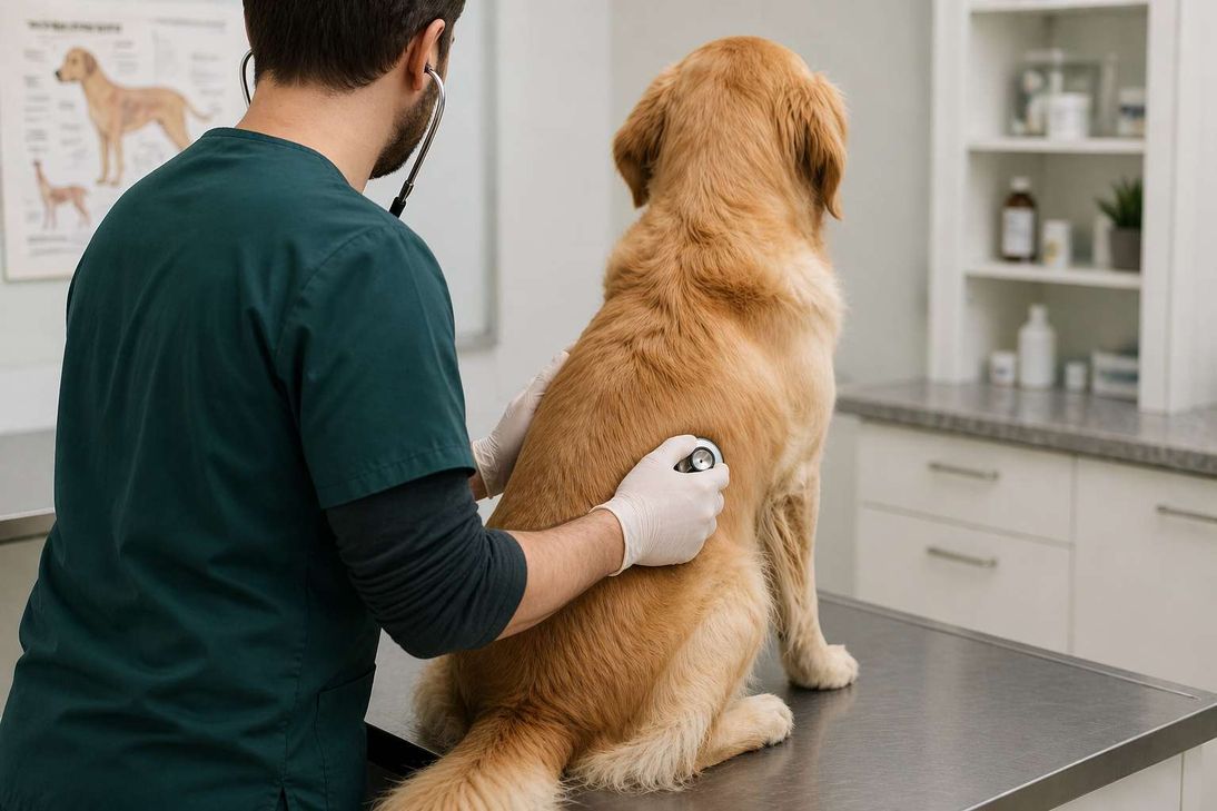 Symbolbild eines Tierarztes, der einen Hund untersucht.