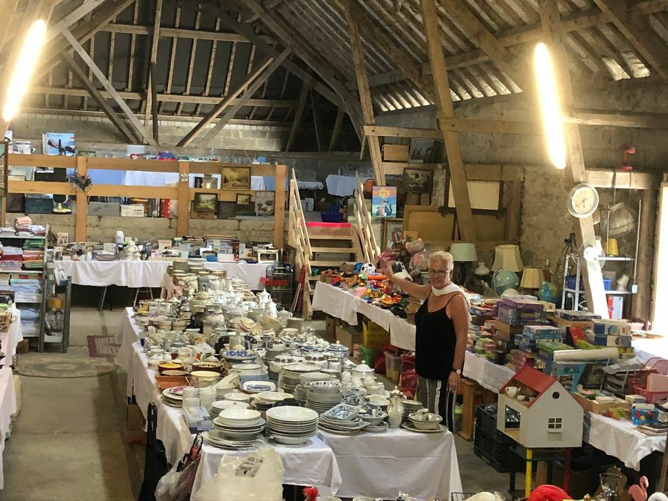 Mehr Platz auf Abstand bietet Alice Klein den Besuchern des Hof- und Scheunenflohmarktes. Foto: T. Förster