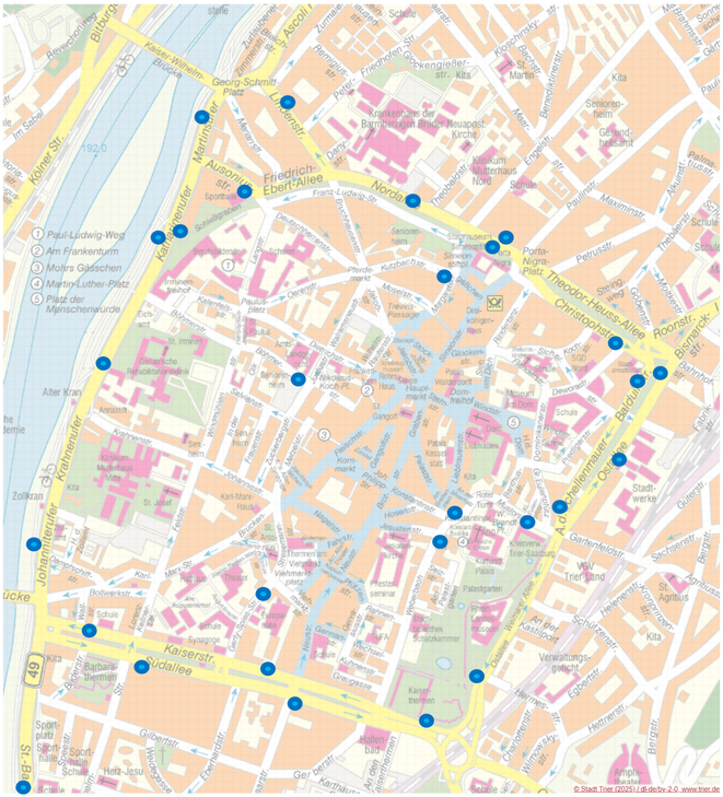 Standorte für die Demontage des Parkleitsystems