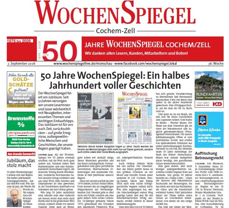 Seit 50 Jahren auf dem Markt: Der Cochem-Zeller Wochenspiegel.