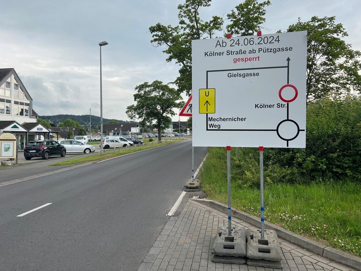 Die Kölner Straße zwischen Pützgasse und Gielsgasse wird bis zum 10. August gesperrt