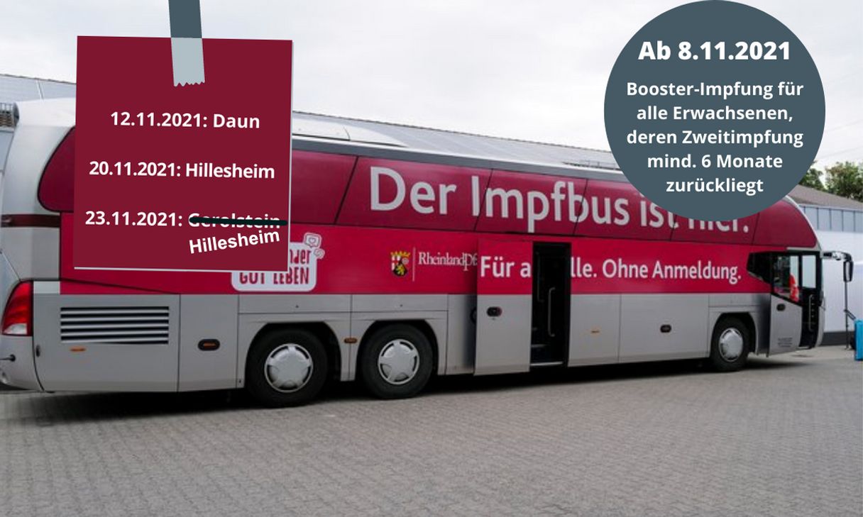 Statt in Gerolstein macht der Impfbus morgen in Hillesheim Station. Grafik: KV Vulkaneifel/WS Mager