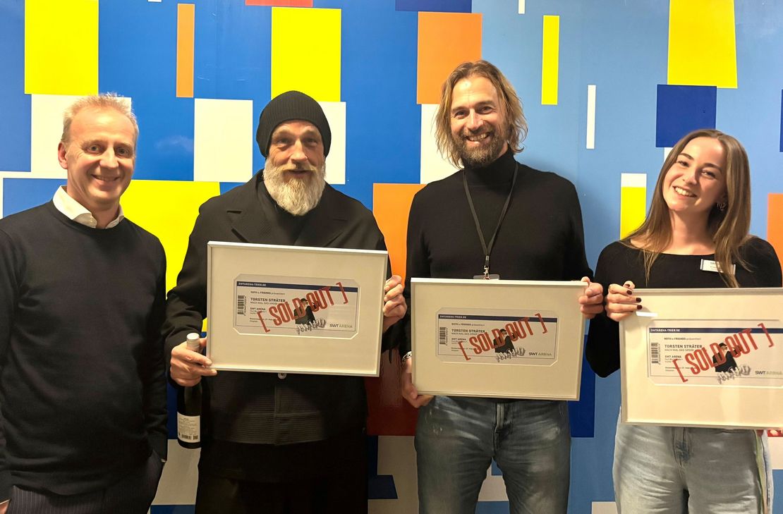 Arnd Landwehr (Geschäftsführer MVG Trier), Torsten Sträter, Andreas Roth (Roth&Friends), Kristin Schon (Projektleitung SWT Arena)