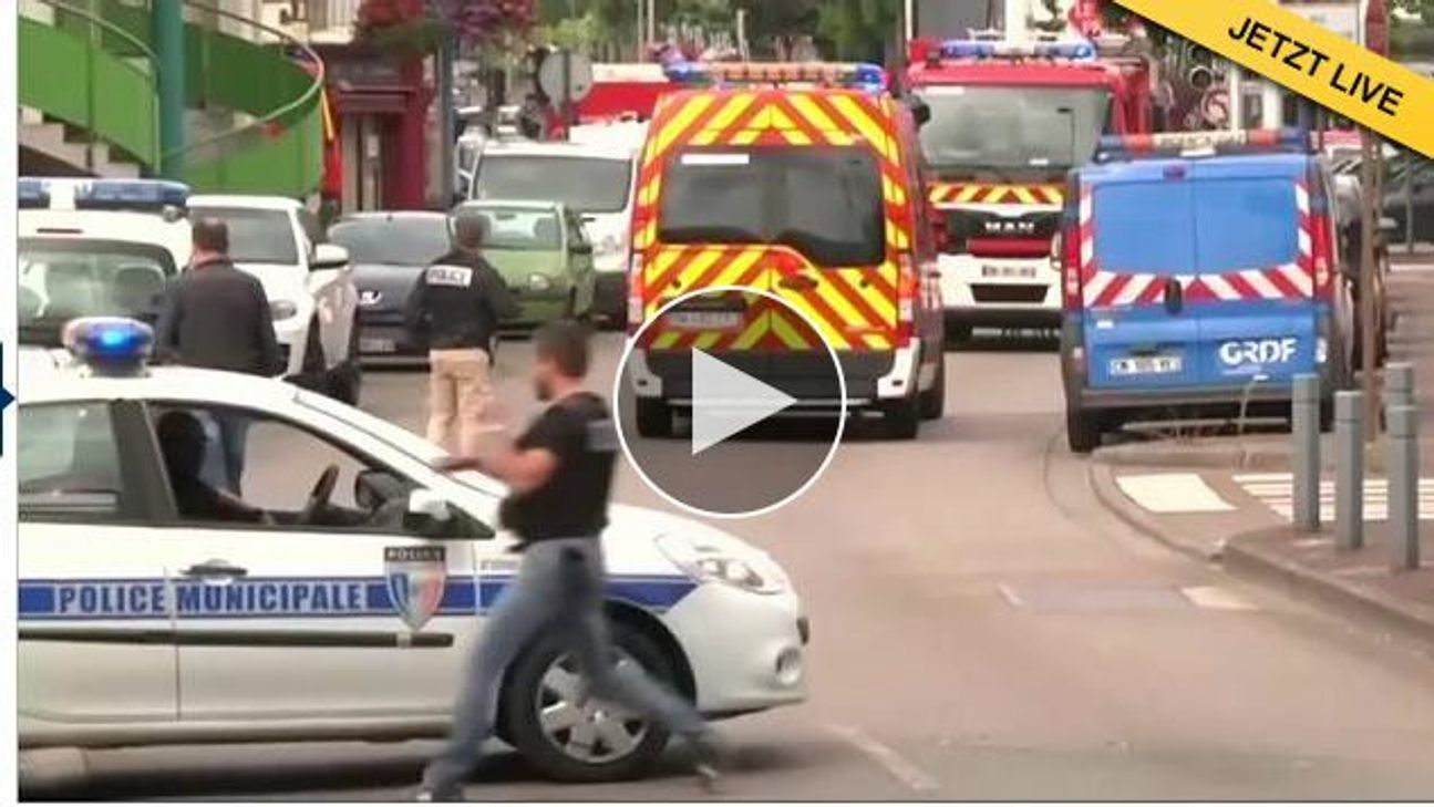 Geiseldrama in französischer Kirche: Pfarrer stirbt, Polizei erschießt Täter. Foto: Screenshot  Huffington Post/Wochit