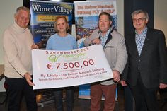 Das Hotelier-Ehepaar Dehren überreichte einen Scheck in Höhe von 7.500 € an Reiner Meutsch (links) von der "FLY & HELP-Stiftung".