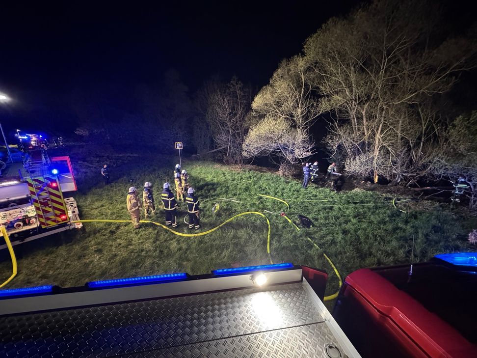 Das Feuer hatte bereits auf den Baumbestand übergegriffen - die Feuerwehr konnte ein weiteres Ausbreiten allerdings verhindern.