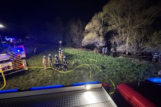 Das Feuer hatte bereits auf den Baumbestand übergegriffen - die Feuerwehr konnte ein weiteres Ausbreiten allerdings verhindern.