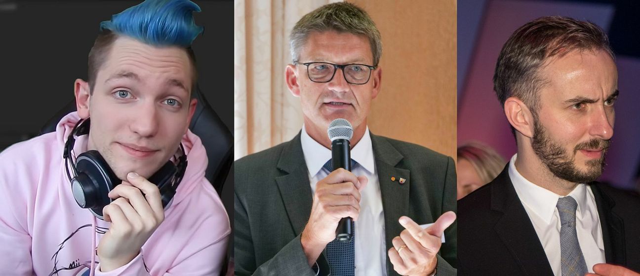 Der bekannte YouTuber »Rezo« (links) kritisiert die CDUaufgrund ihrer aus seiner Sicht falschenUmweltpolitik sowie Lobbyismus für die Energiewirtschaft. Jan Böhmermann (Rechts) thematisiert in seiner TVSendung »frisierte«Wikipedia-EinträgeüberLandratSchartz.DieÄnderungenderEinträgehatteoffenbar Günther Schartz (Mitte) selbst bei einemUnternehmen in Auftrag gegeben. Fotos: Wikipedia