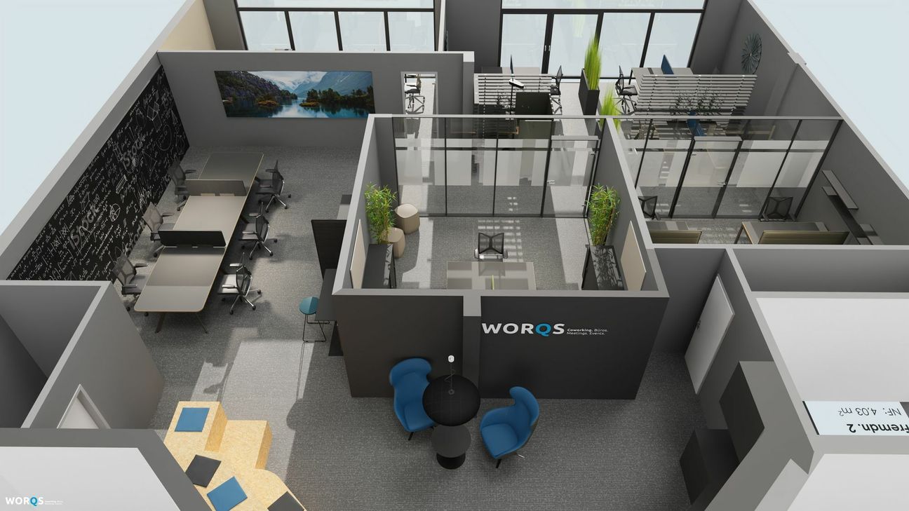 So soll sie aussehen, die moderne Bürogemeinschaft - »Coworking Space« genannt, die zwischen Rathausplatz und Robert-Koch-Straße inmitten von Simmerath entsteht. Grafik: cowork AG / Foto: T. Förster