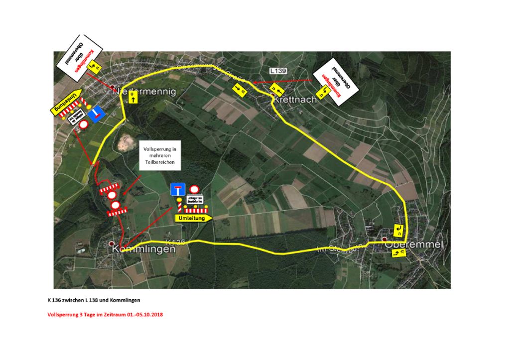 Während der Bauarbeiten wird eine Umleitung über die L 138 über Oberemmel geführt. Foto: FF
