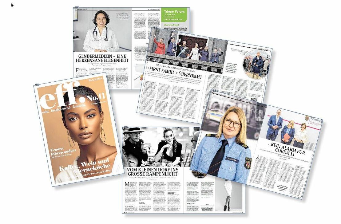 Die Frühjahrs-Ausgabe unseres Frauenmagazins »eff.« ist da. In Hochglanz-Optik stellen wir wieder interessante Persönlichkeiten von royal bis regional im Personality-Portrait vor. Im MIttelpunkt natürlich: starke Frauen.