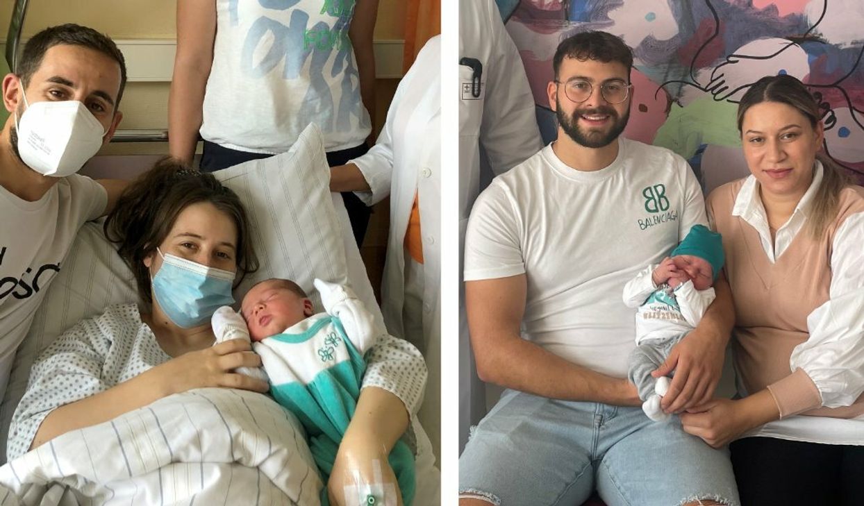 Die glücklichen Eltern und die Geburtshilfe-Teams der beiden Bad Kreuznacher Krankenhäuser freuen sich über die "Jubiläums-Babys" Lian (l.) und Emir (r.).