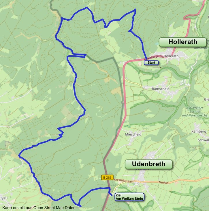 Die Strecke führt von Hollerath nach Udenbreth.