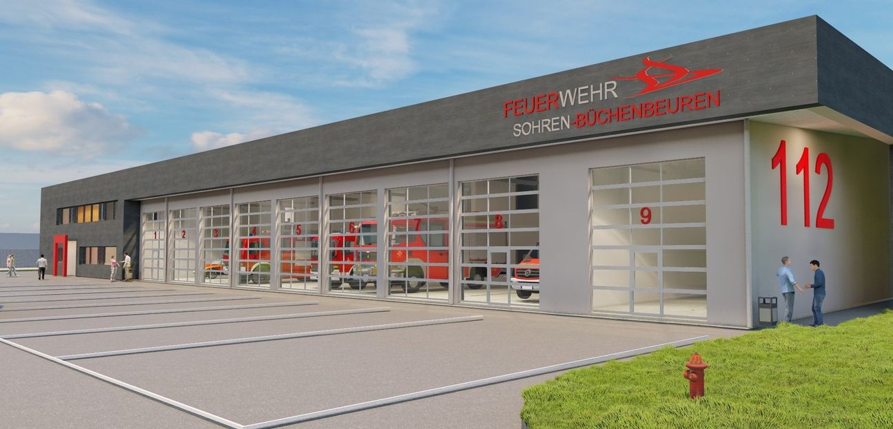 Die moderne Planung des neuen Feuerwehrhauses an der K 75 zwischen Sohren und Büchenbeuren.