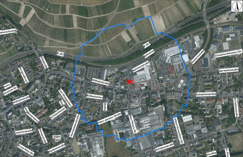 In diesem Bereich werden die Bewohner evakuiert zur Entschärfung der Sprengstoffbombe.