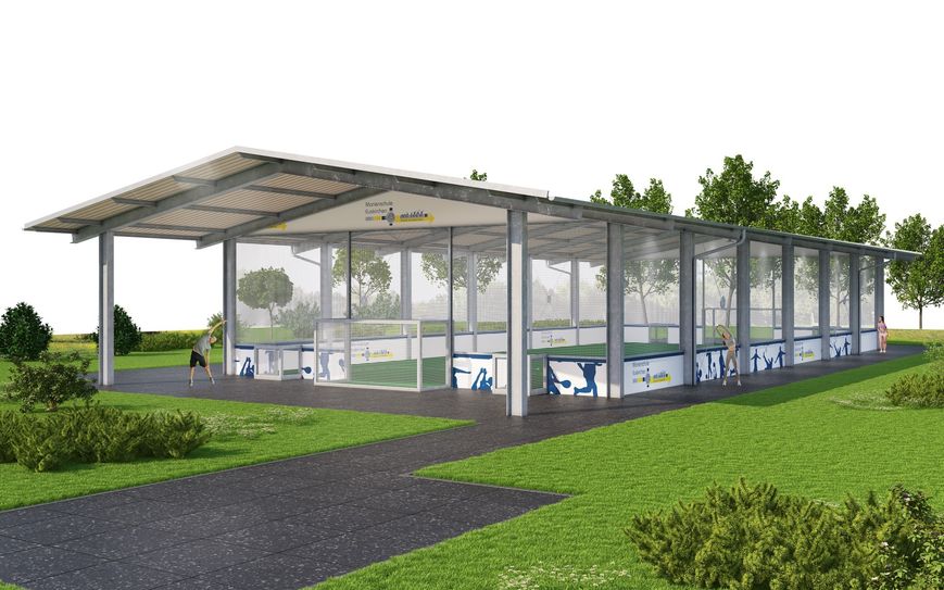 So soll die Freilufthalle der Marienschule Euskirchen aussehen. Wenn alles wie geplant läuft, ist die neue Sportstätte bereits im Juni 2024 fertig.