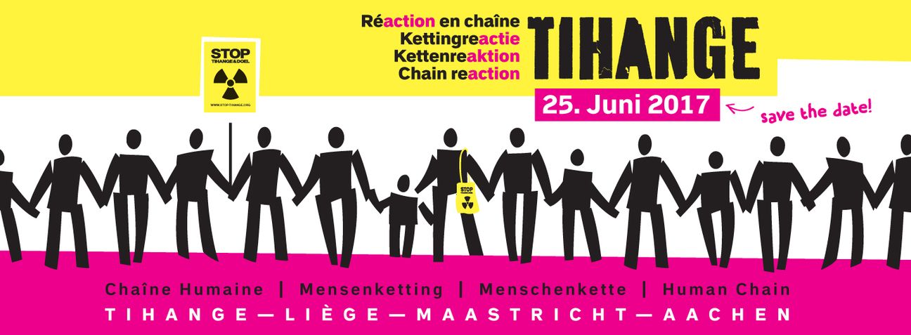 ».ausgestrahlt e.V.« ist eine der größten deutschen Anti-AKW-Organisation, besteht seit vielen Jahren und unterstützt die Initiatoren bei der Vorbereitung der »Menschenkette«. Spenden sind steuerlich absetzbar. Bitte unbedingt an das Stichwort »Tihange« denken, damit das Geld seinem Zweck zufließt: .ausgestrahlt e.V., Bank: GLS Bank, IBAN: DE514306096 72009306400, BIC: GENODEM1GLS, Stichwort »Tihange«