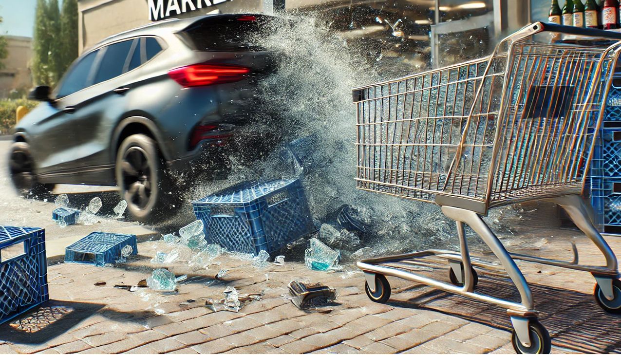 Glücklicherweise wurden weder der Autofahrer selbst, noch umstehende Kunden verletzt oder gefährdet.