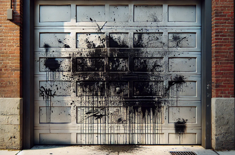 Bislang Unbekannte besprühten ein Garagentor mit schwarzer Farbe.