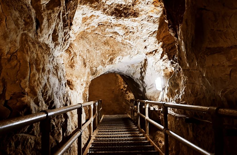 Diese Treppe geht es hoch zur großen Abbauhalle.