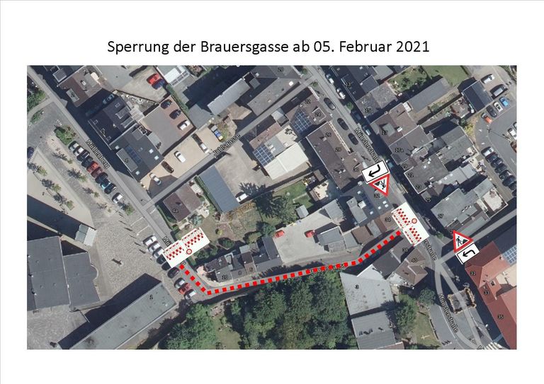 Die Brauersgasse in Zülpich ist ab heute gesperrt. Foto: Stadt Zülpich, Kartengrundlage: tim-online