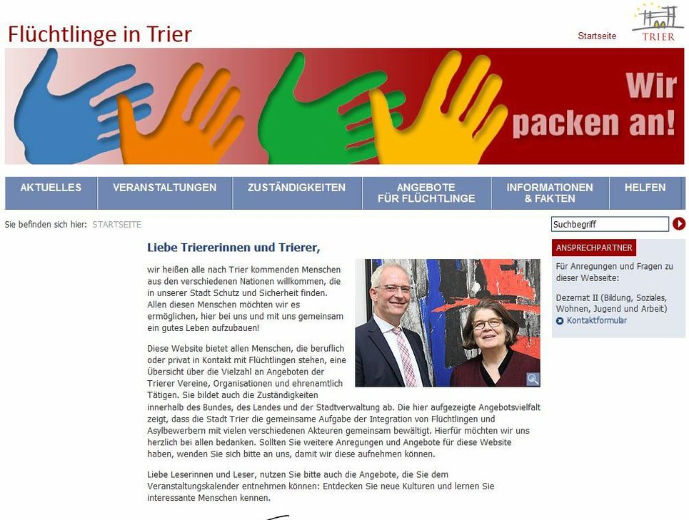Mit der neuen Webseite gibt die Stadt Trier Antwort auf alle Fragen nach Zuständigkeiten und aktuellen Angeboten für Flüchtlinge. Foto: Screenshot