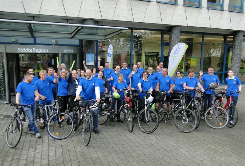 Gut gelaunt und mit voller Kraft in die Pedale getreten haben die Mitarbeitenden der StädteRegion schon am ersten Tag von Stadtradeln 2019. Foto: D. Funken