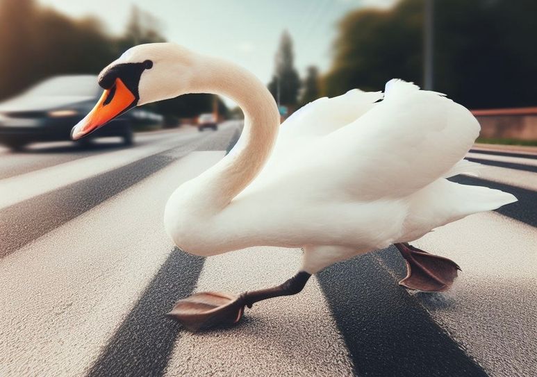 Erst Feuerwehr und Polizei konnten den aggressiven Schwan mit vereinten Kräften zum Verlassen der Straße bewegen.
