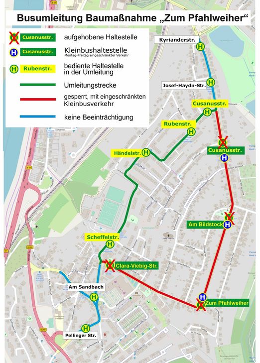 Grafik der Umleitungsstrecke und des Ersatzverkehrs. Foto: SWT