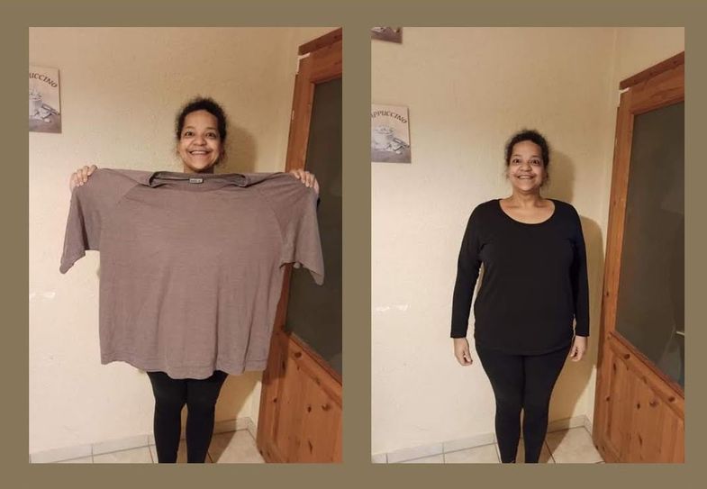 Mona Lay gibt Einblicke in ihr Leben. Das Foto zeigt sie vor und nach der Gewichtsabnahme.