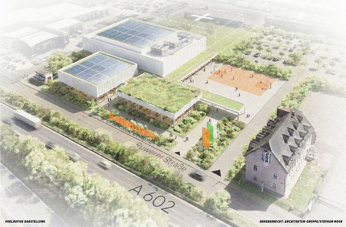Vorläufige und unverbindliche grafische Darstellung des entstehenden Sportcampus an der Ruwerer Straße.