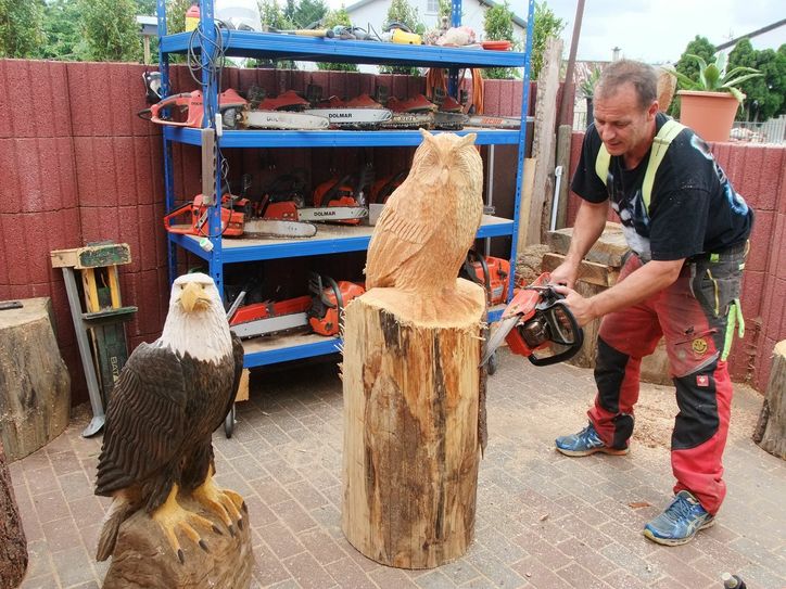 Wenn Dietmar Schier seine Kettensägen sprechen lässt, entstehen filigrane Kunstwerke aus dem Holz. Fotos: Fischer