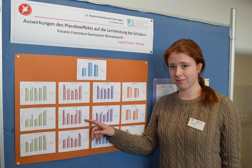 Die »Auswirkungen des Placeboeffekts auf die Lernleistung bei Schülern« untersuchte Julia Nießen (oben) vom Privaten Franziskus Gymnasium Nonnenwerth in Remagen. In der Kategorie Biologie des Jugend-forscht-Wettbewerbs gab es dafür den ersten Platz.