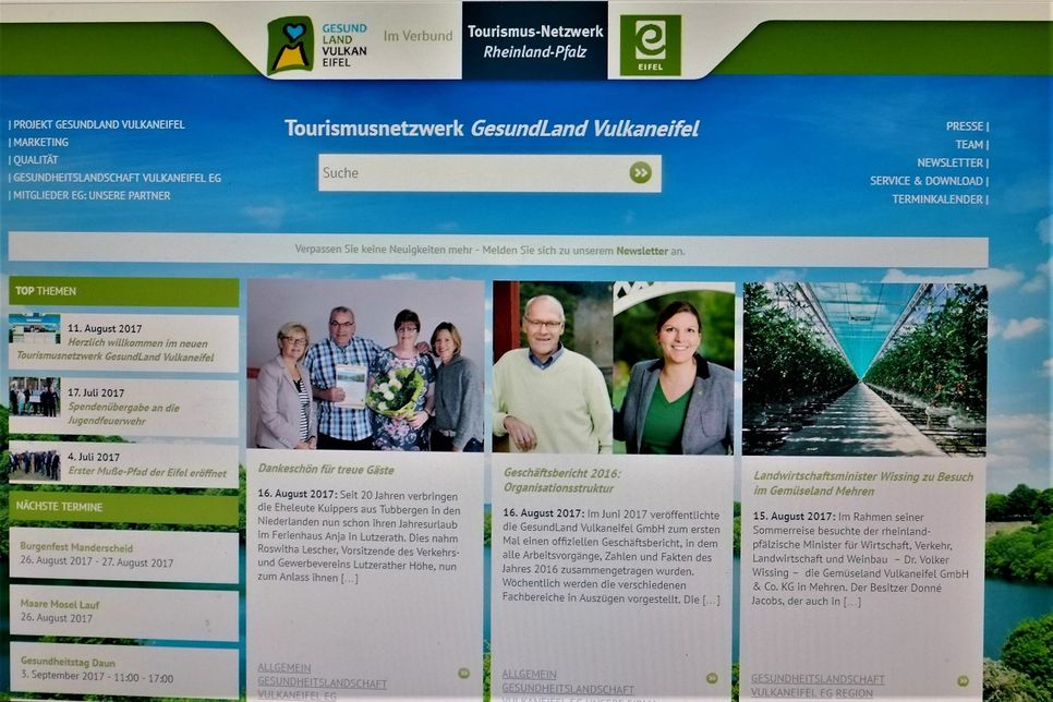 Das neue Tourismusnetzwerk des GesundLand Vulkaneifel im Internet. Screenshot: gsg