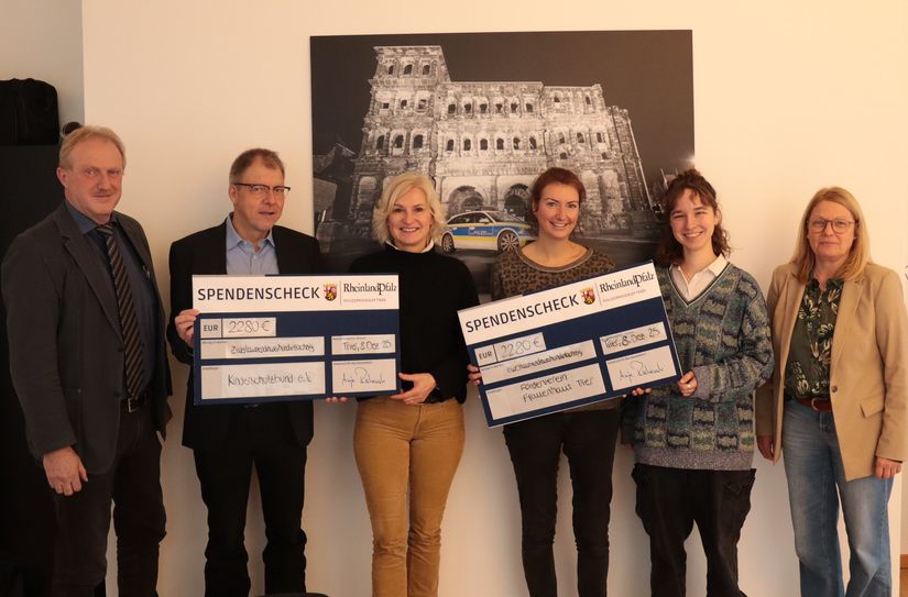 Polizeipräsidentin Anja Rakowski (rechts) mit den Spendenempfängern