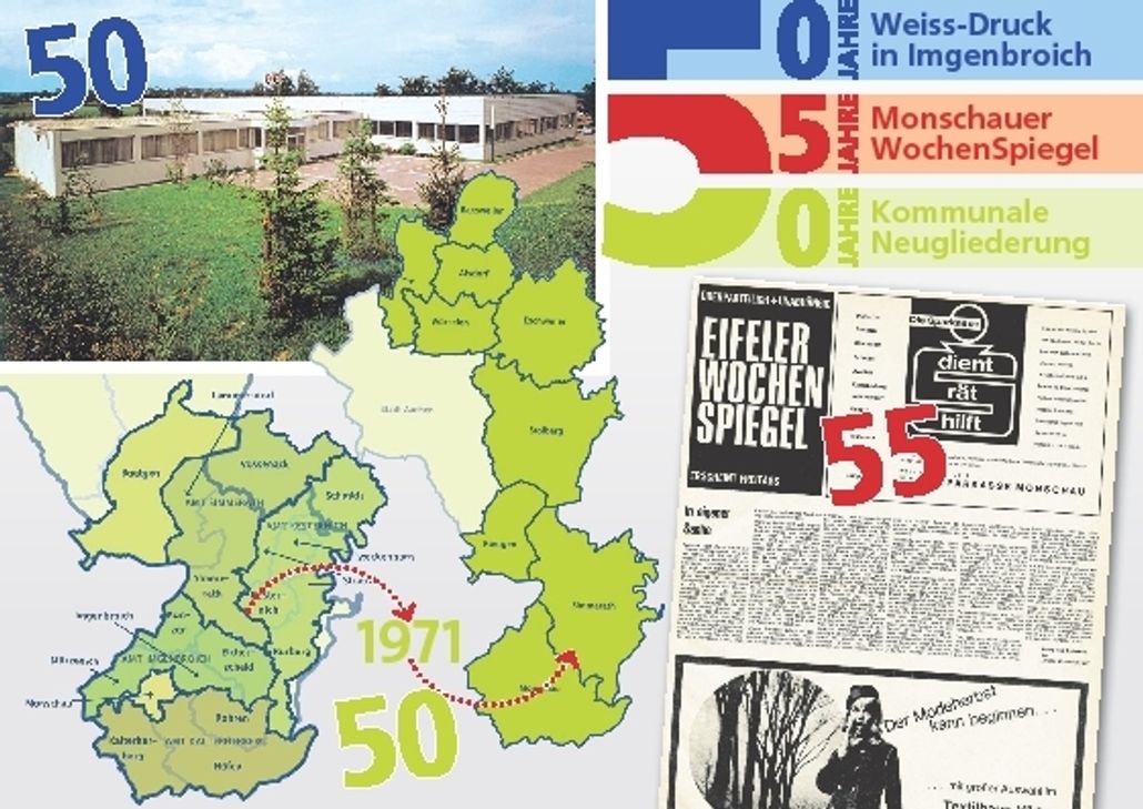 Mit einer Sonderausgabe wirft der WochenSpiegel Monschau einen Blick zurück ins Jahr 1971. Collage: Weiss-Intermedia