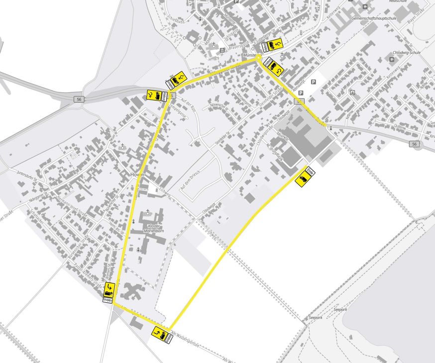 Für den Anlieferverkehr zum Fachmarktzentrum Bonner Straße wird während der einwöchigen Vollsperrung eine gesonderte Umleitung (über die Nideggener Straße, die Straße Am Wassersportsee und den parallel zur Chlodwigstraße verlaufenden Wirtschaftsweg) eingerichtet und entsprechend ausgeschildert.