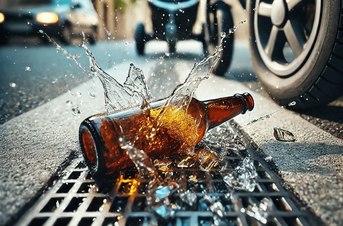 Eine Flasche verfehlte das sechs Monate alte Baby im Wagen nur knapp. Die Polizei sucht Hinweise.