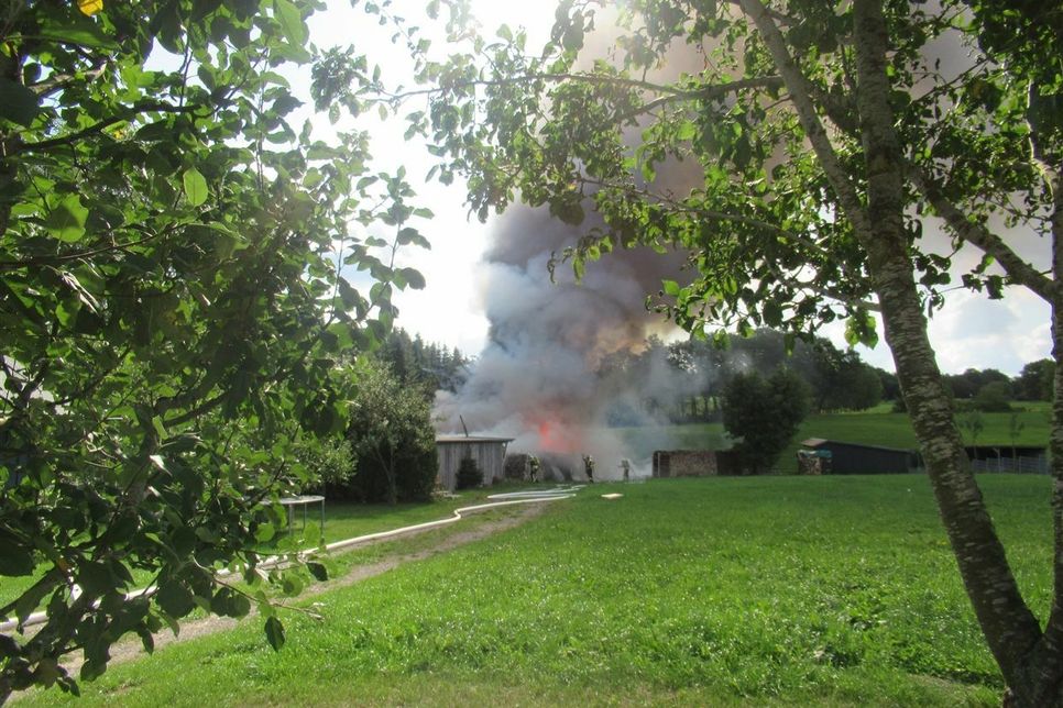 Dieses Holzhaus in Oberschömbach, in dem unter anderem 20 Bienenstöcke untergebracht waren, wurde ein Raub der Flammen. Foto: Polizei