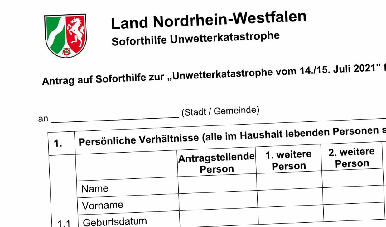 Antrag für Unwetter-Soforthilfe.
