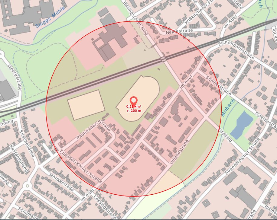 Der Evakuierungsradius um die Fundstelle beträgt 300 Meter. Die Karte in größerer Auflösung ist über den Link an Ende des Artikels abrufbar. Foto: Stadt Euskirchen