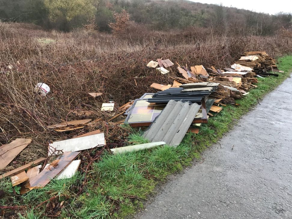 Unbekannte haben fünf Kubikmeter Abfall auf einem Wirtschaftsweg entsorgt. Foto: FF