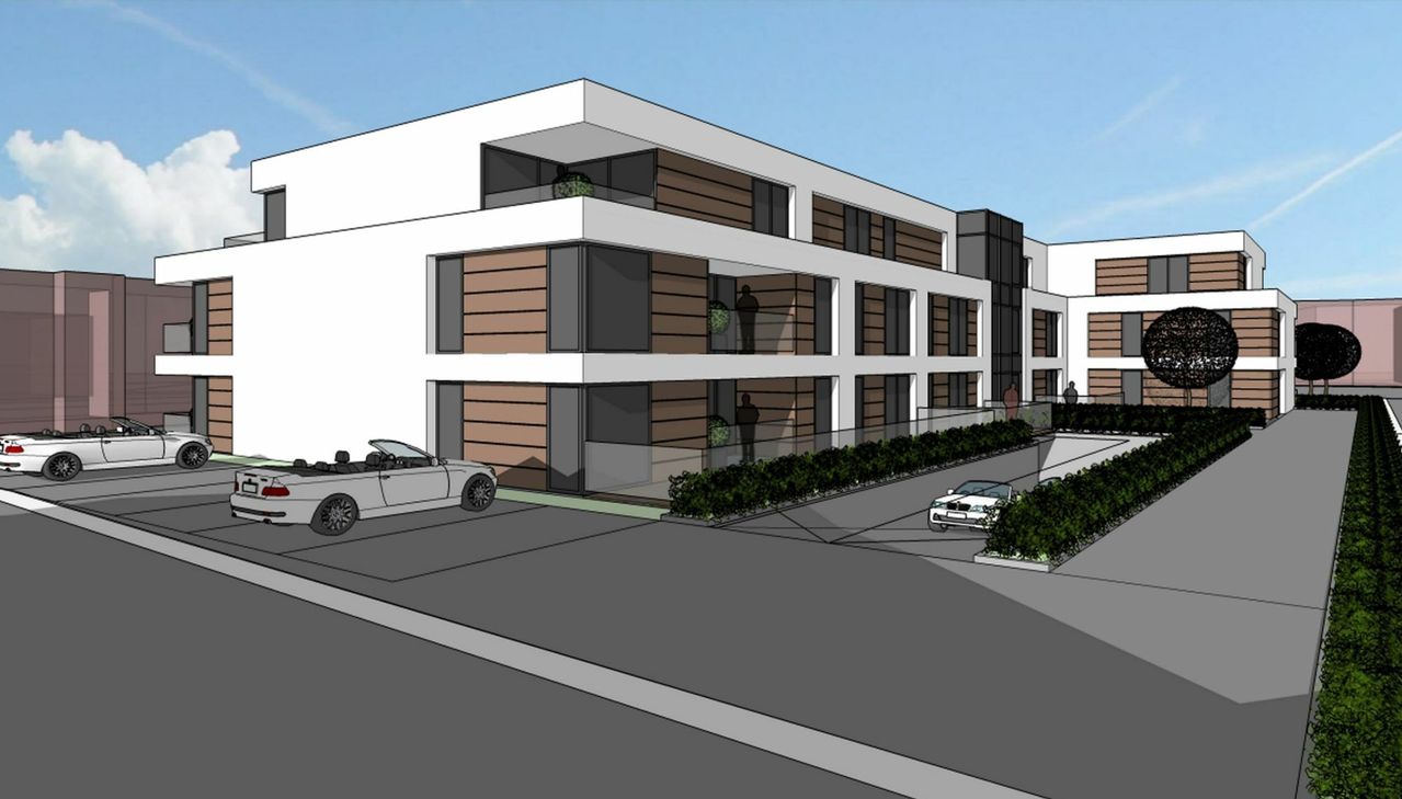 So wird wohl der Neubau an der Bruchstraße 4 in Simmerath aussehen. Hier sind 25 Wohneinheiten mit 28 Stellplätzen in einer Tiefgarage und 10 Stellplätzen im Freien geplant. Zeichnung: Gemeinde Simmerath