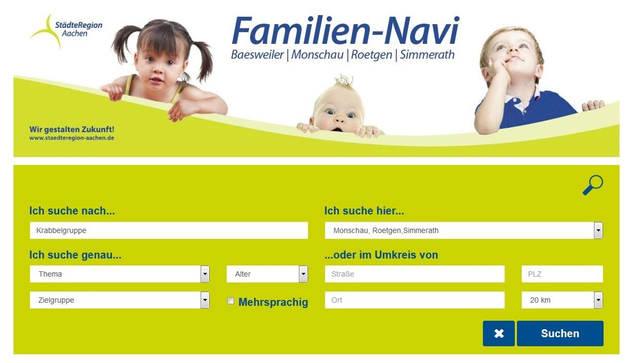 Die benutzerfreundliche Suchmaske des "Familien-Navi".